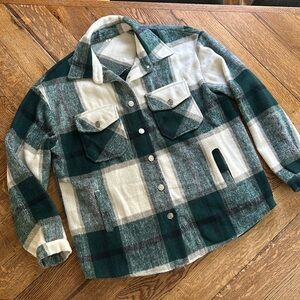 Green + White Flannel Shacket